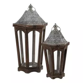 Фонарь 32 x 28 x 60 см Подсвечник Коричневый Серебристый Ель (2 единицы)