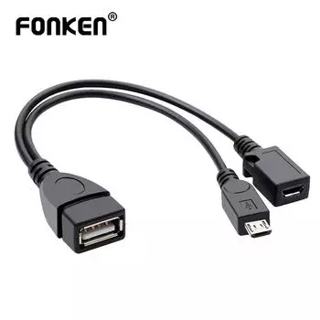 FONKEN 2 в 1 OTG хост-кабель Micro USB с блоком питания Y-разветвитель USB-адаптер к Micro 5-контактному кабелю «папа-мама» чёрный