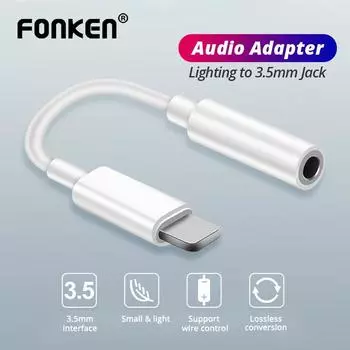 FONKEN 3,5 мм соединительный кабель-адаптер Bluetooth Lightning до 3,5 мм Aux разъем для наушников аудиоадаптер для iPhone 7/7plus/X/11Pro/XS Basic Models белый