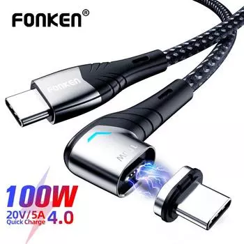 FONKEN 5A 100 Вт двойной тип-c для быстрой зарядки, кабель для быстрой зарядки C-C, передача данных для Huawei, кабель для быстрой зарядки планшета, телефона, зарядный кабель чёрный