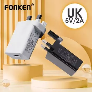 Fonken 5V 1A/2A UK Plug Зарядное устройство USB Настенное зарядное устройство Адаптер питания Домашняя зарядка для телефонов Планшеты Настенный адаптер 5V/1A белый