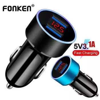 FONKEN 5V 3.1A Dual USB Быстрое автомобильное зарядное устройство для мобильного телефона Мотоциклетное зарядное устройство со светодиодным цифровым дисплеем Универсальный адаптер для зарядки мобильного телефона iPhone чёрный