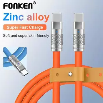 Fonken PD 60 Вт, 6 А, кабель для быстрой зарядки от типа C к типу C, 20 Вт от PD типа C к молниеносно-жидкому силикону, шнур для быстрой зарядки данных Type C + Type C чёрный