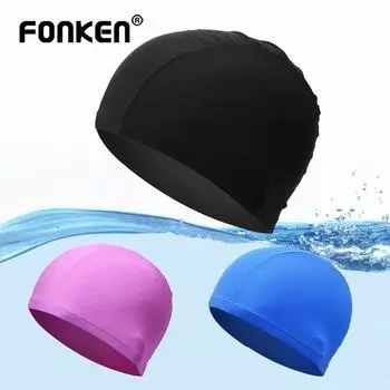 Fonken, свободный размер, шапочка для плавания для взрослых и детей, эластичная полиэстеровая шапочка для защиты ушей, шапочка для бассейна, кепка для мужчин и женщин, ультратонкая шапочка для купания чёрный