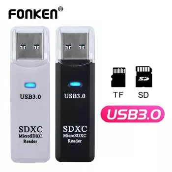 FONKEN USB Card Reader 3,0 TF SD Card Reader 2 in1 Cardreader Adapter PC Ноутбук Smart Card Reader MicroSDXC Rider адаптер белый