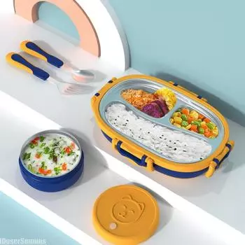 Food Container Cat Thermal Bento Box Outdoor Camping Portable Boxes Creative Bento Box Cute Cartoon Children Lunch Box Storage синий