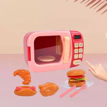 Food Cooking Toys Simulation Microwave Oven Playset for Toddlers, with Rich Accessories, Early розовый