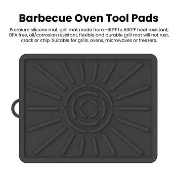 Food-grade Grill Mat Heat-resistant Silicone Mat for Outdoor Griddle Tools Kitchen Counter Anti-slip Oil Drain Pad for Grill 28.5X36cm серый