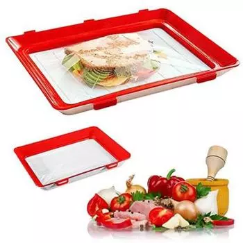 Food Preservation Tray, Large Capacity Reusable Stacking Food Storage Trays With Seal Buckles красный