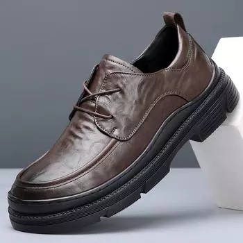 Foot width big head leather shoes men s spring men s shoes new breathable trend versatile thick sole business dress casual shoes 38 чёрный