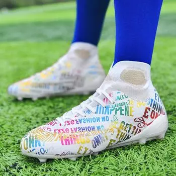 Football shoes men s high-top broken nails youth game training shoes children s artificial grass mandarin duck cool nails 33