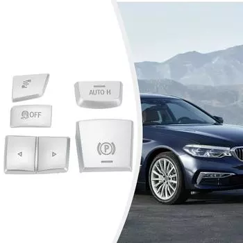 For BMW 5 6 Series X3 Switch Button Cover Handbrake Easy Clean Easy Installation Scratch-Resistant 5PCS Silver CHINA
