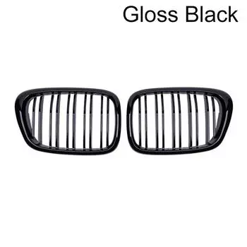 For BMW E39 5 Series 525 528 1999-2003 Glossy Black Grille Car Front Hood Racing Grille Auto Accessories Dual Line Intake Grille A-Glossy Black