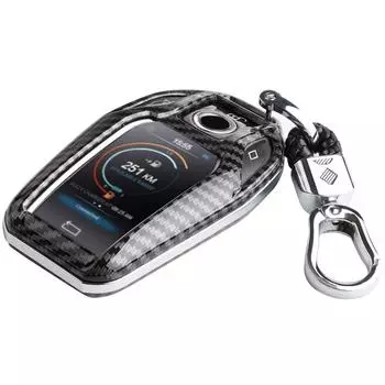For BMW New 5 6 7 Series X3 X4 X5 X7 G30 G31 G32 G11 G12 G01 G02 G05 G07 Carbon Fiber LCD Screen Car Key Cover Case Fob Chain