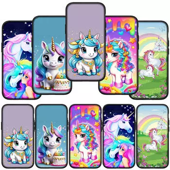 for iPhone 15 14 Xiaomi Redmi Note 13 12 11 Pro Max X 8 7 XR 9 Samsung Galaxy A24 A15 S24 S23 Huawei OPPO A38 Unicorn Horse Rainbow Cartoon Phone Case