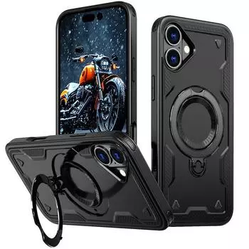For iPhone 16 Pro 15 14 Plus 13 12 Pro Max 11 360 Rotating Stand for Magsafe Magnetic Support Car Function Shockproof Tpu Hybird Pc Hard Cover iPhone 16 красный