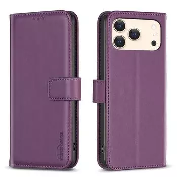 For iPhone 17 Pro Phone Case BINFEN COLOR BF17 Wallet Folio Flip Leather Cover Dark Purple