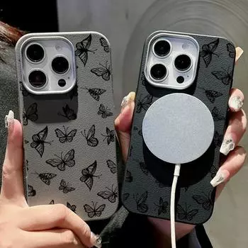 For Magsafe Magnetic Black Butterfly Pattern Shell for iPhone 16 Pro 15 14 Plus 13 12 Pro Max 11 Soft Tpu Shockproof Solid Color Slim Back Cover iPhone 16 чёрный