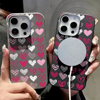 For Magsafe Magnetic Love Heart Pattern Phone Case for iPhone 16 Pro 15 14 Plus 13 12 Pro Max 11 Soft Tpu Shockproof Slim Solid Color Cover iPhone 16 чёрный