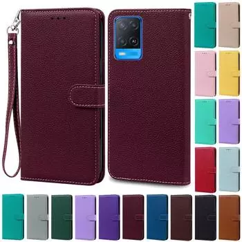 For OPPO A54 Case A54 5G Wallet Leather Flip Case For OPPO A54 5G Case CPH2239 CPH2195 OPPOA54 A 54 Shockproof Phone Case Fundas OPPO A54 (A54 4G) небесно-голубой