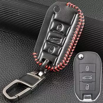 Для Peugeot 508 301 2010 2011 2012 2013 2014 2015 PU кожаный дистанционный брелок кольцо цепочка чехол чехол защитный держатель 3 кнопки чёрный