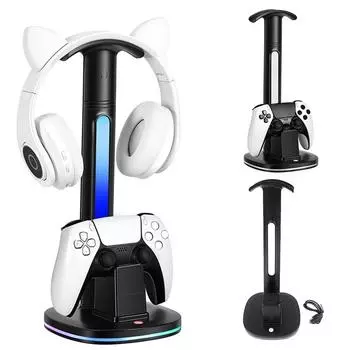 Для PS5 контроллер зарядная станция с подставкой для наушников игровая ручка зарядное устройство база RGB подсветка гарнитура дисплей держатель для Sony PS5