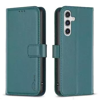 For Samsung Galaxy M36 5G Phone Case BINFEN COLOR BF17 Wallet Folio Flip Leather Cover Green