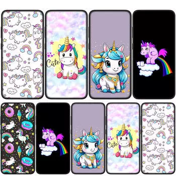 for Samsung Galaxy S24 S23 iPhone 15 14 Xiaomi Redmi Note 13 12 11 8 13C 10 9 Pro Max X XR Phone Case Unicorn Colorful Rainbow Horse OPPO Huawei Cover