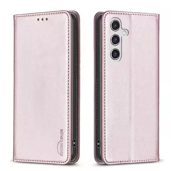 For Samsung Galaxy S25 FE Leather Case BINFEN COLOR BF18 Phone Stand Cover with Card Slots Rose Gold