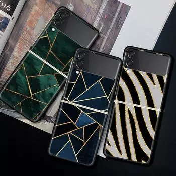 For Samsung Galaxy Z Flip 3 5G Case Luxury Matte Black Hard Phone Cover ZFlip 3 Shockproof Fundas Shell Marble Geometric Figure Galaxy Z Flip 3