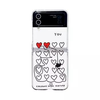 For Samsung Galaxy Z Flip 4 3 Case Curved Red Love Pattern Painted Transparent Folding Shockproof Pc Hard Back Cover Accessories For Galaxy Z Flip 4