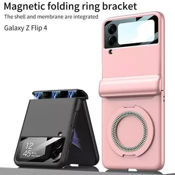 Чехол для Samsung Galaxy Z Flip 4, матовый магнитный шарнир, складное кольцо, кронштейн, пленка для беспроводной зарядки, универсальный противоударный чехол For Galaxy Z Flip 4