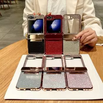 Для Samsung Galaxy Z Flip 5 4 3 Роскошный цветной гальванический блестящий складной противоударный чехол с блестящей задней крышкой, аксессуары for Galaxy Z Flip 5
