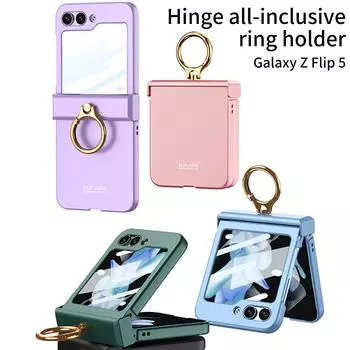 Чехол для Samsung Galaxy Z Flip 5, ультратонкий матовый кольцевой кронштейн, мембранная встроенная складная универсальная защитная крышка for Galaxy Z Flip 5