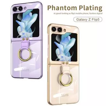 Чехол для Samsung Galaxy Z Flip 5, ультратонкий гальванический прозрачный кольцевой кронштейн, складной противоударный жесткий чехол, аксессуары for Galaxy Z Flip 5