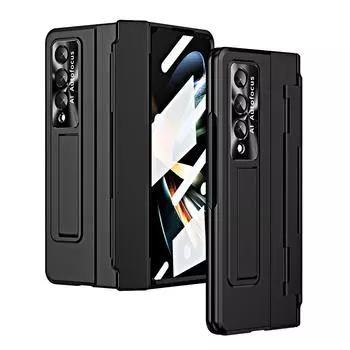 Для Samsung Galaxy Z Fold 4 3 Чехол с гальваническим покрытием, гладкий, складной, с подставкой, шарниром и закаленной пленкой, противоударный защитный чехол for Galaxy Z Fold 4