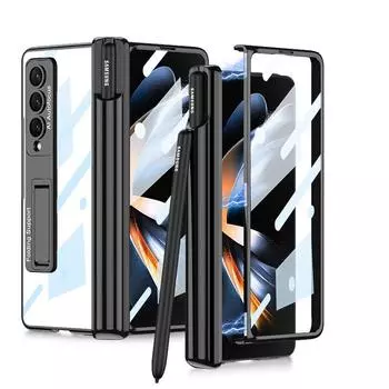 Для Samsung Galaxy Z Fold 4 5G Fold4 чехол прозрачный магнитный шарнирный держатель для ручки с закаленным стеклянным кронштейном для пленки противоударный чехол For Samsung Z Fold 4&Only Case(No Pen)