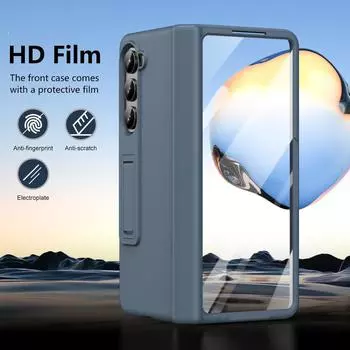 For Samsung Galaxy Z Fold 5 4 3 Case Luxury Ultra Thin Skin Feel Bracket Folding Hinge with Tempered Film Hard Cover Accessories for Galaxy Z Fold 3