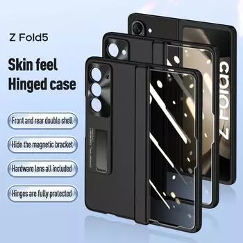 For Samsung Galaxy Z Fold 5 Case Skin Friendly Matte Bracket Folding Hinge With Tempered Film All inclusive Shockproof Hard Case for Galaxy Z Fold 5
