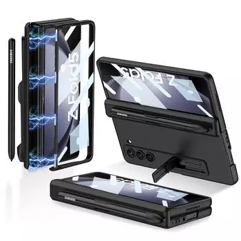 Для Samsung Galaxy Z Fold 5 чехол ультратонкий матовый кронштейн с закаленной пленкой складной магнитный шарнир слот для ручки противоударный чехол for Galaxy Z Fold 5&case only(no pen)