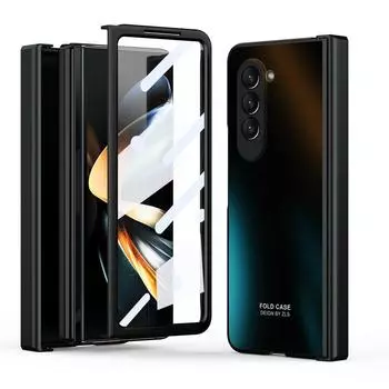 Чехол для Samsung Galaxy Z Fold 5, однотонный, гальванизированный, гладкий, с закаленной пленкой для экрана, все включено, противоударный, жесткий чехол for Galaxy Z Fold 5