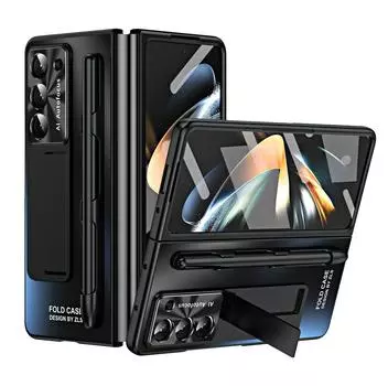 For Samsung Galaxy Z Fold 5 Case Shell Film Integrated Electroplating Matte Bracket Folding Hinge Pen Slot Shockproof Hard Cover for Galaxy Z Fold 5