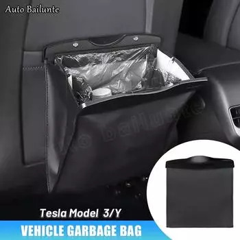 For Tesla Model 3 Model Y 2023 2022 - 2016 Car Garbage Bag Black Back Seat Waterproof Trash Bag Rubbish Cans Hanging 1pcs