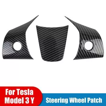 Для Tesla Model 3 Y 3 шт./компл. Автомобильные аксессуары из углеродного волокна ABS накладка на руль украшение для интерьера модифицированный чёрный