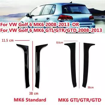 For VW Golf 6 MK6 GTI GTR GTD / Standard 2008 - 2013 Glossy Black ABS Rear Window Side Trunk Spoiler Canard Canards Splitter MK6 Standard