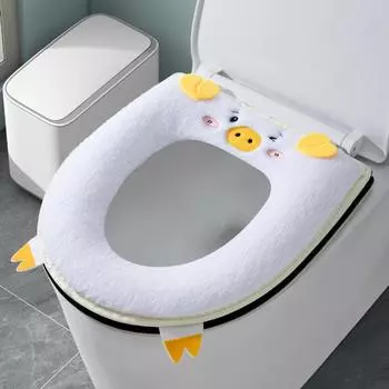 for Winter Home Cute Toilet Mat pad Thickened Warm WC Seat warmer case cushion Zipper soft Toilet rim Seat cape Cover Universal белый