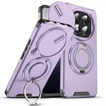 For Xiaomi Redmi Note 14 Pro 4G Case Magnetic Metal Ring Holder Armor Cases For Redmy Note 14 Pro 4G Slide Lens Protect Cover Redmi Note 14 Pro 4G