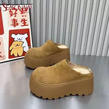 Foreign-style heightening muffin shoes 2024 autumn small wedge heel non-slip outer wear retro mango head bag head slippers women 35