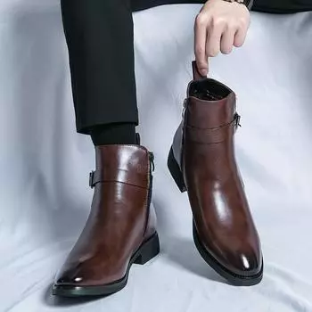 Foreign trade 2025 new autumn and winter British style high-top bright leather boots size 38-47 fashion casual shoes trendy men s leather shoes 38 чёрный