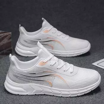 Foreign trade fly-woven mesh breathable men s shoes deodorant non-slip lightweight soft sole thin casual sports shoes dad shoes 39 белый